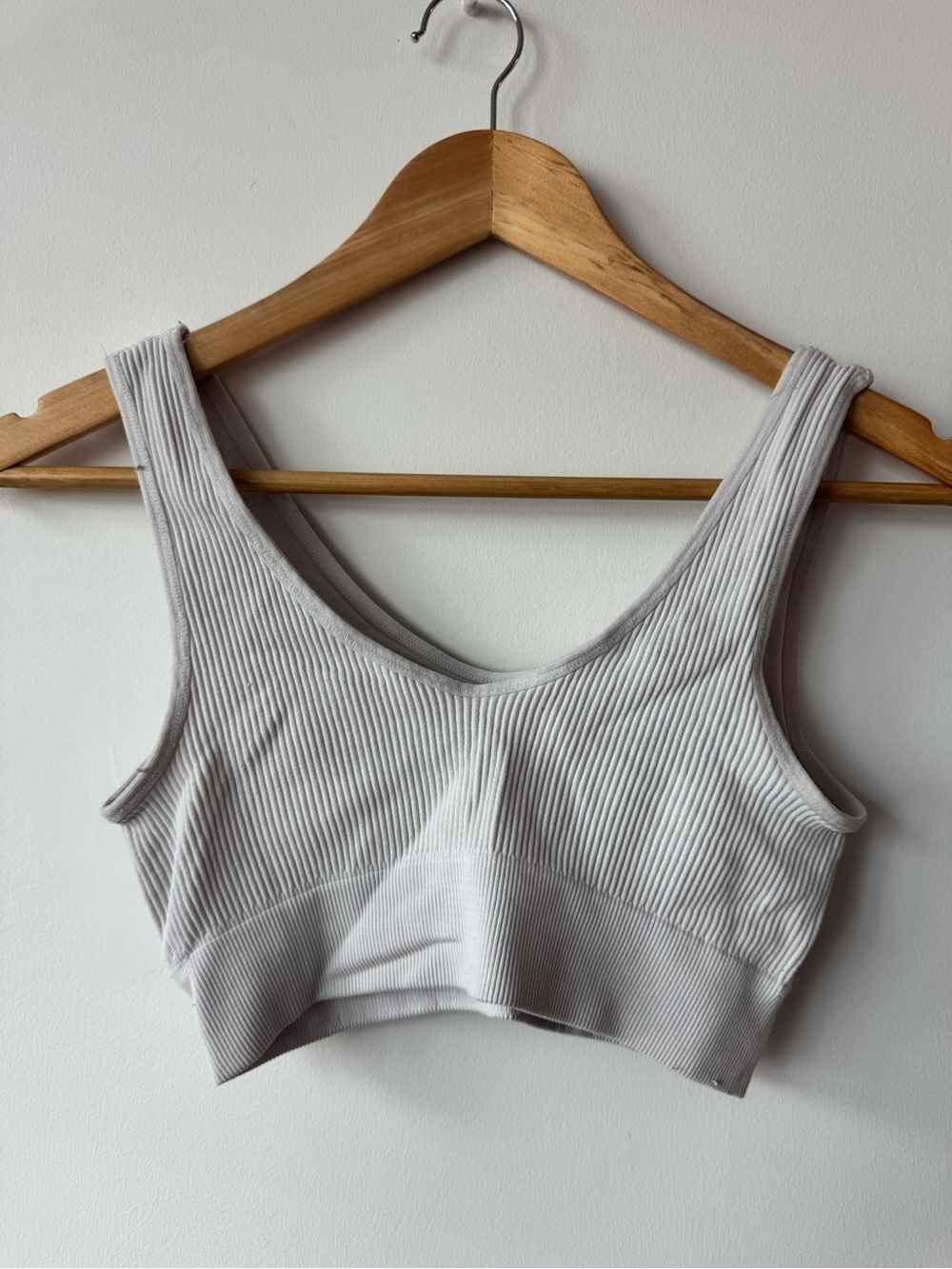 Aerie Seamless Ribbed V-Neck Bralette Crop Top White Small S - Picture 2 of 3